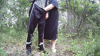 Stepmom Gives Blowjob in Park and Swallows Cum - Russian MILF Deep Throat