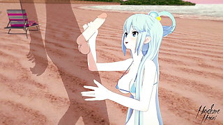 Kono Subarashii Goddes Aqua gets penetrated on a beach