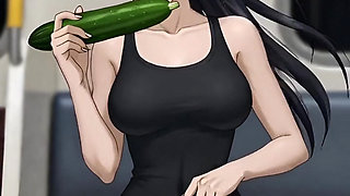 hentai played with a cucumber on the subway