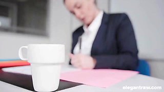 Business Woman Working on a Huge Cock File