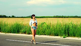Doroga. Jeny Smith solo naked on the road. Teasing you
