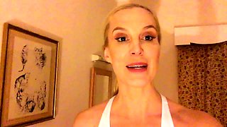 Mature milf plays with a blue toy