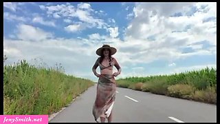 Hot MILF Jeny Smith Flashes Pussy & Tits Live on Public Road - Outdoor Masturbation Show
