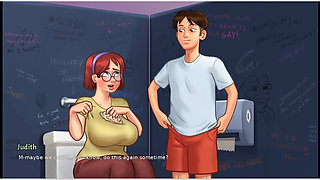 Summertime Saga - Gameplay - Roleplay - Taboo - Judith Big Saggy Boobs Pressing and Handjob