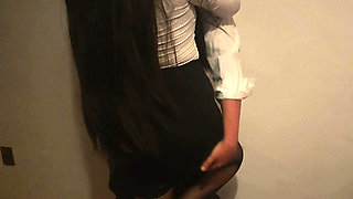 Shhh Don't Make Noise!! That They Can See Us!! Whore Secretary Waits for Everyone to Leave the Office