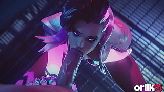 Sombra From Overwatch - Sloppy Blowjob, Doggystyle Big Ass in Oil and Titfuck Cumshot 3D Animation