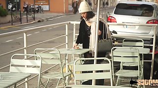 Naughty french brunette was picked up outdoors and shared by two sturdy men