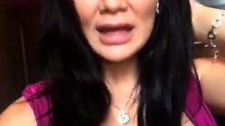 Busty curly brunette with big boobs fucks on couch