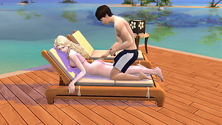 Couple gets excited on a day at the beach