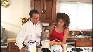 Hot bitch gets covered in dough and fucked in the ass while cooking