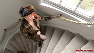 Red XXX in her fur coat and no panties