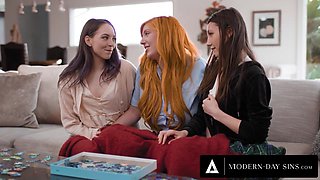 MODERN-DAY SINS - Lauren Phillips Uses 3-Way To Help Virgin Lesbians Lily Larimar and Maya Woulfe