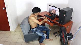 Real Amateur Sex, My Handsome Stepbrother Goes to His Room and I See That He Touches His Penis