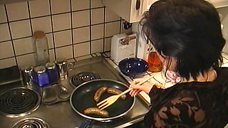 Horny Brunette's Kitchen Oral Adventure