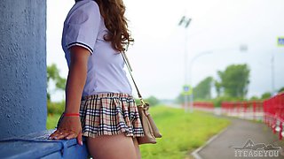 Seductive schoolgirl teasing in her panties and skirt - Steamy fantasy