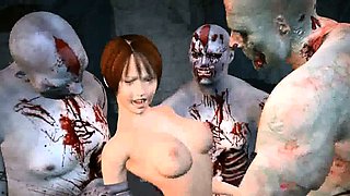 3D cartoon babe gets gang banged by some zombies