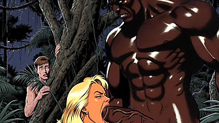 Sexy White Wife Tastes a Big Black Cock in Front of Her Cuckold Husband. Cartoon Comic Story