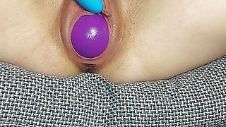 Fucking ball inside pussy with a huge dildo