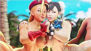 Chun Li And Cammy Get Fucked On The Beach