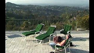 Lucky man Peter North gets to fuck a hot chick by the pool