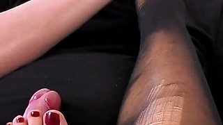 Footjob in Ripped Stockings