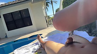 Juicy blonde is getting fucked hard by a big cock bf beside the pool