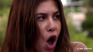 Megane Lopez Dives into Skinny Pool Romance with Brunette Passion