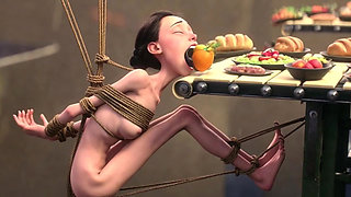 Skinny Girl in Rope Bondage - Non-stop Feeding Session