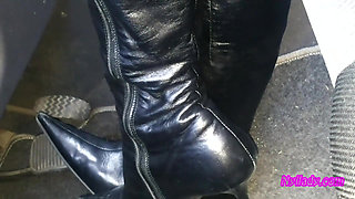 Nyllady Driving and Revving Her Bravo in High-heeled Boots and Black Ballet Flats