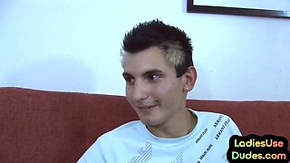 Femdom CFNM strapon babes screw guy in amateur sex threesome orgy