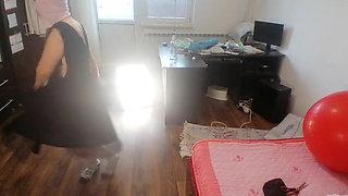 Amateur Woman Has Fun Trying on Clothes and Cutting Them