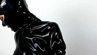 Latex slut solo anal masturbation