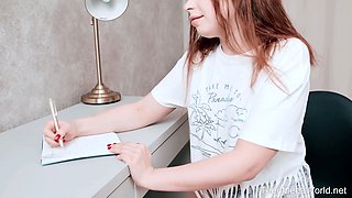 Beauty rubs pussy when testing