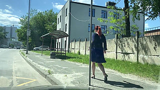 Masturbating with Banana and Eating It on Bus Station in Office Look