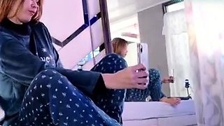Teen Latin brunette enjoys sexy chat masturbation