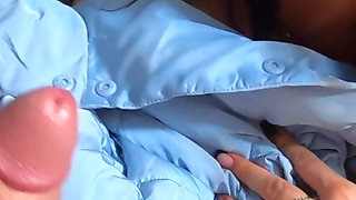 Milfycalla- a Lot of Cum on My New Sky Blue Down Jacket and White Pantyhose