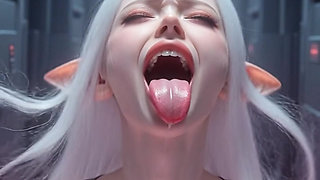 White haired elf in pink slime kisses and licks