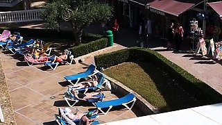 Public Pussy Tanning - No Panties Hotel Balcony Show
