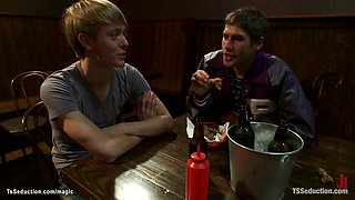 Trans bind and fuck two althletes