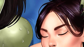 Hot Threesome Sex with a Muscular Big Boobs Orc Woman and a Hot Asian MILF - Cartoon Animated Porn Game - What a Legend!