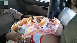 Indian Girlfriend Boyfriend and Cab Driver Threesome Fucking in Car - HD Porn