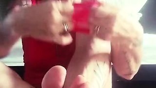 MILF in fishnet enjoys foot fetish