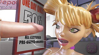 3DGSPOT - Blonde Teen Deepthroats And Gags A Huge Cock In A Dildo Shop! 3D ANIMATION!