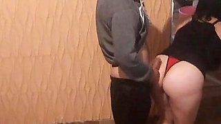 Maid in Dress Shows Red Panties to Seduce Boss