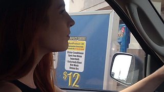 Pretty amateur redhead teen Farrah Flower fucked in public
