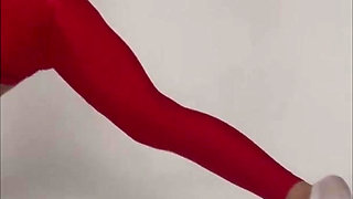 yoga in red tight leggings