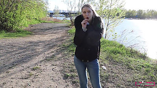 Young Girl Gives a Blowjob to Her Friend in a Park!