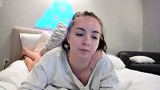 Russian brunette busty camgirl masturbating on webcam