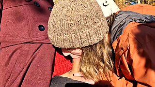 Amateur with Glasses Outdoor Blowjob Facial