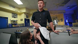 Nasty babe fucks a waiter in the toilet room and she is a true rebel